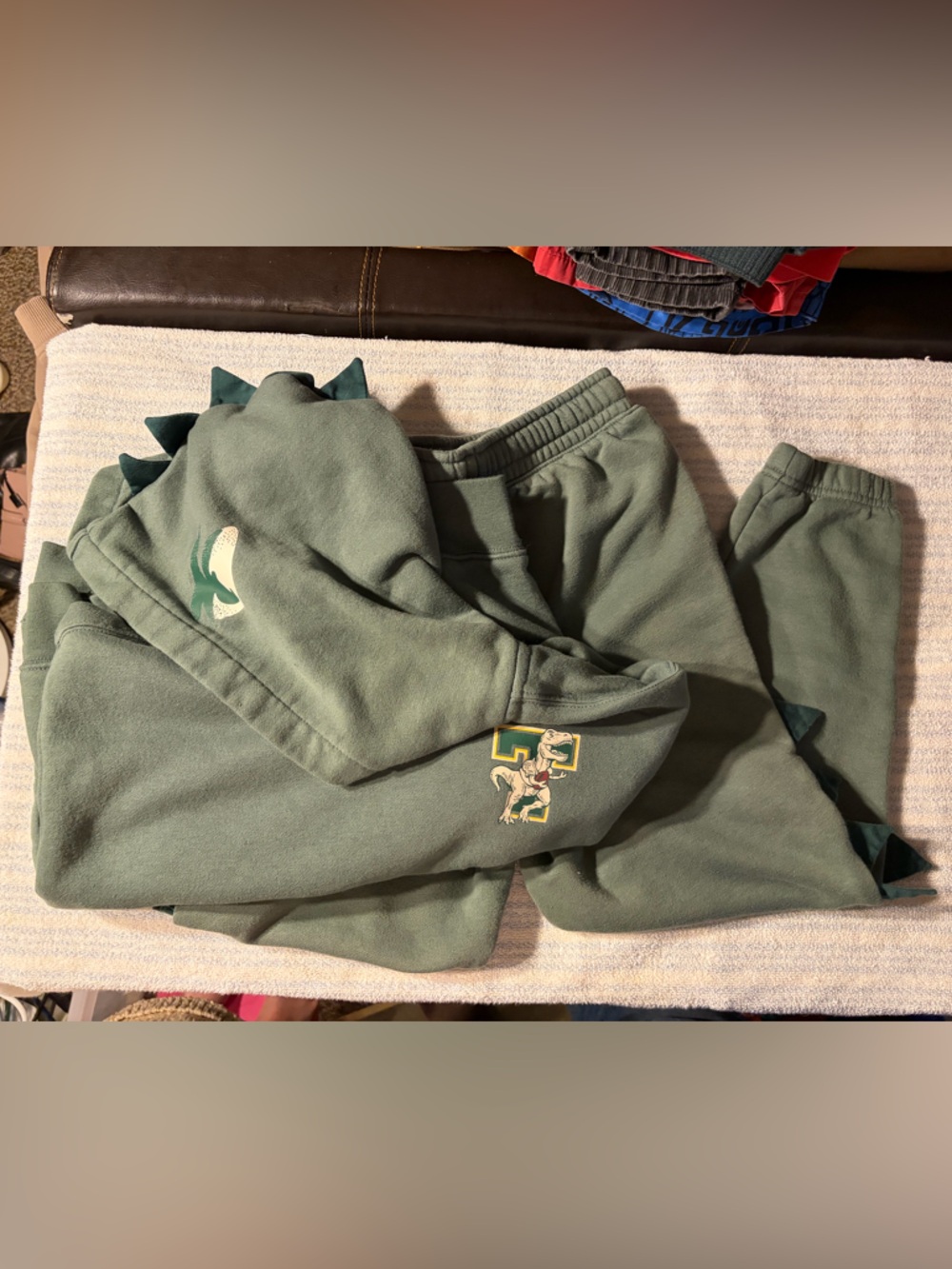 Garanimals Sage Green dinosaur hooded sweatsuit set